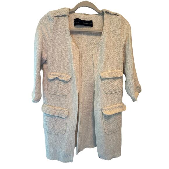 Zara Basic | Size M Tweed Knit Shacket Cream Minimalist Textured - Picture 2 of 9